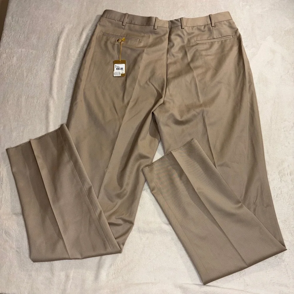 JB Britches Winston Khaki Pleated Dress Pants 100% Worsted Wool Italy 40R NWT